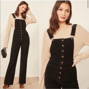 REFORMATION Cassidy Black Corduroy Overalls Square Neck‎ Relaxed Fit Size 10